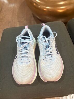 Hoka Women's Pale Blue Running Shoes with Pink and Mint Accents